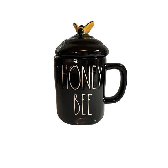Rae Dunn Other - Rae Dunn "Honey Bee" Mug With Lid - Black & Yellow Ceramic - Cute 5" Tall Coffee